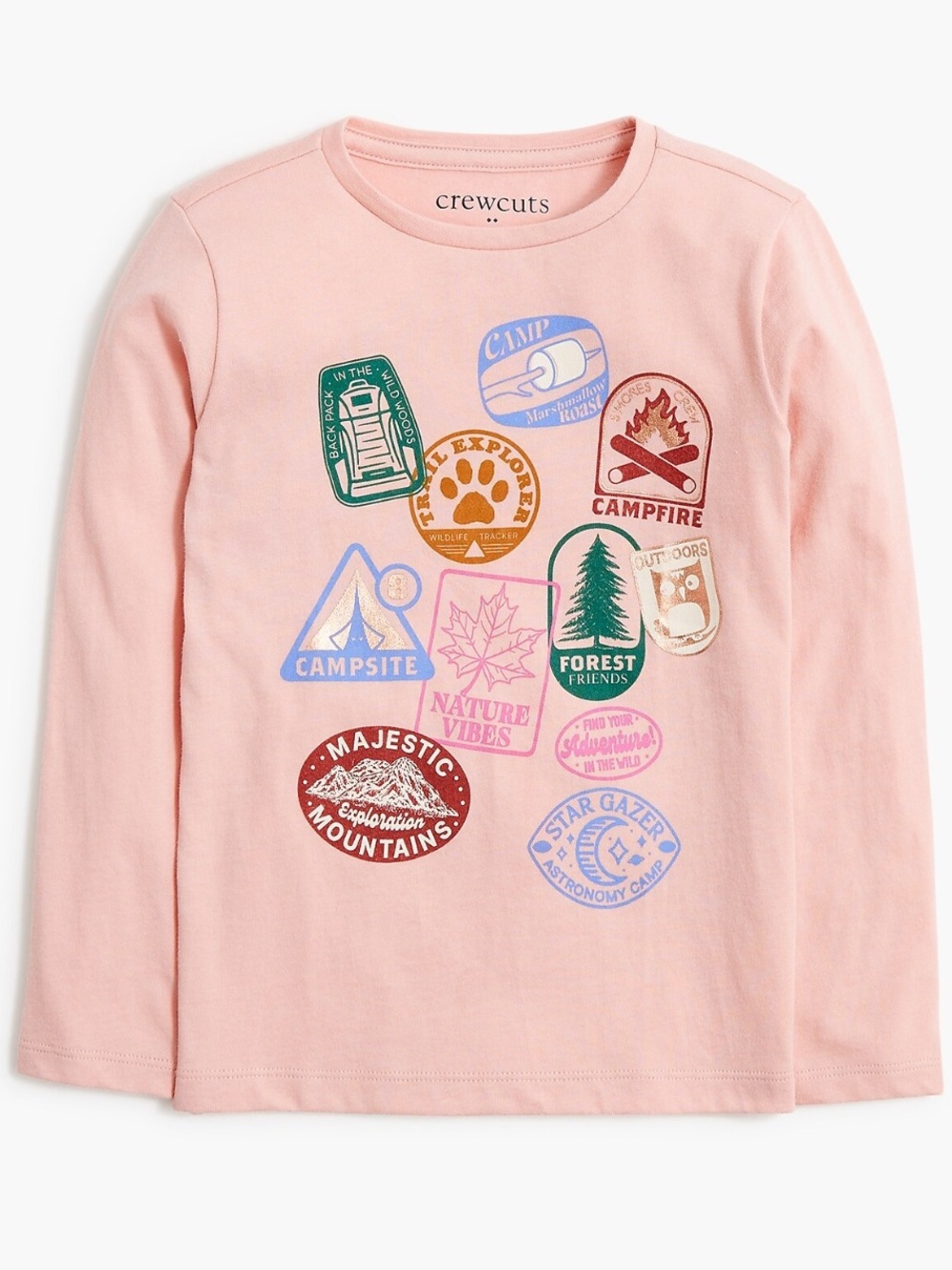 J Crew Factory Girls' Long-Sleeve Camp Patches Graphic Tee Size: M (8-9)